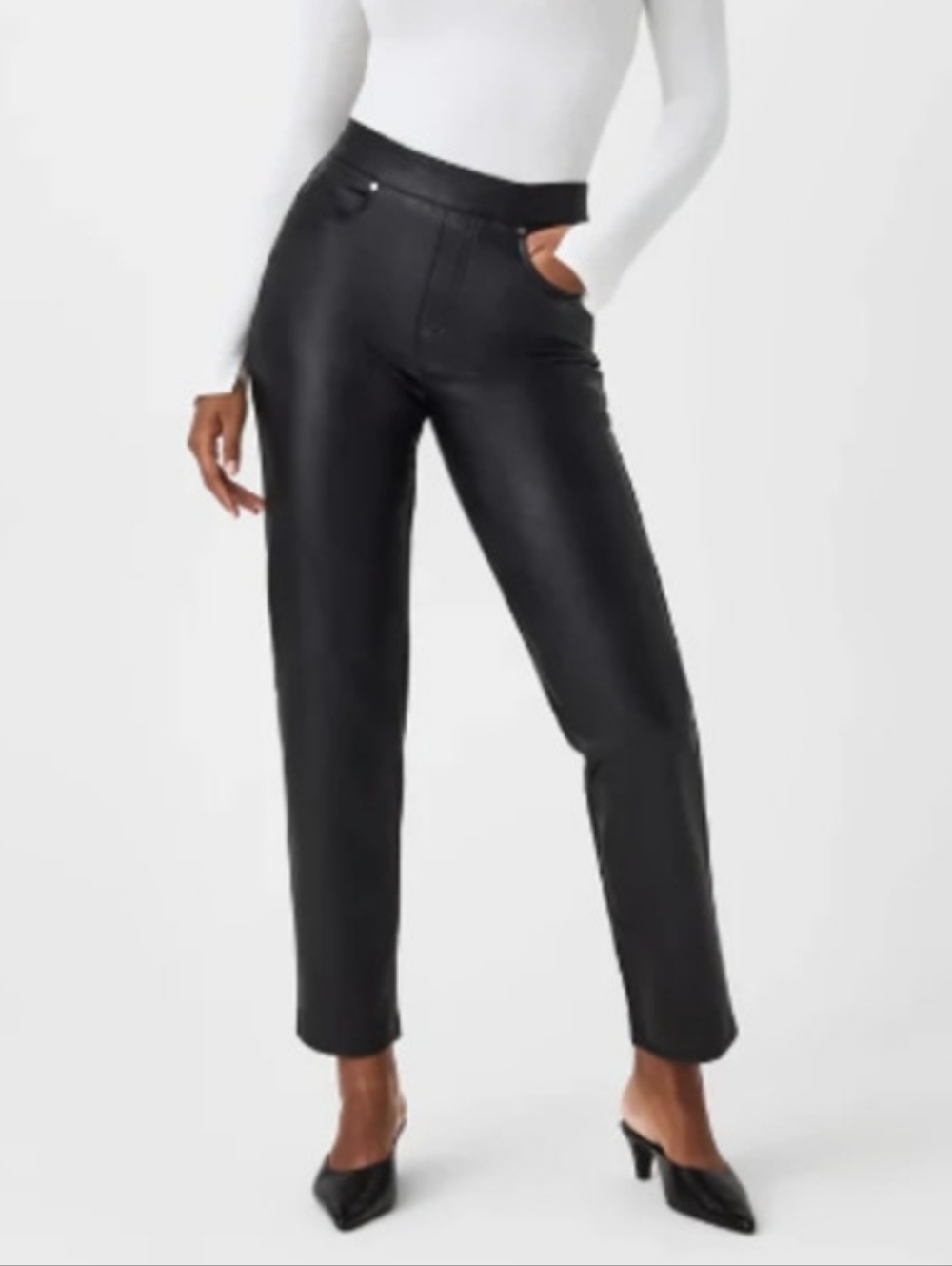 Spanx Slim Straight Leg Black Faux Leather Pant